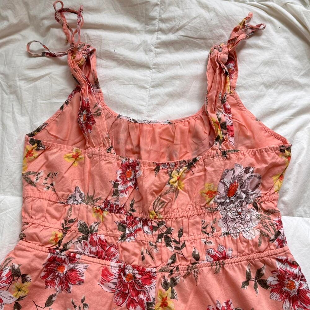 Peach floral baby doll sleeveless dress sz XL ruched bows romantic cottagecore - Picture 7 of 8